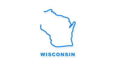 Çizgi animasyon haritası, Amerika Birleşik Devletleri 'nden Wisconsin eyaletini gösteriyor. Hareket grafikleri.