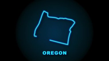 Neon animasyon haritası, Amerika Birleşik Devletleri 'nden Oregon eyaletini gösteriyor. Hareket grafikleri.