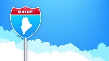 Maine haritası yol tabelasında. Louisiana eyaletine hoş geldiniz. Hareket grafikleri.