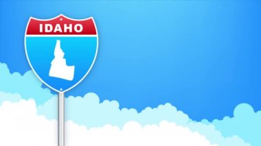 Idaho haritası yol tabelasında. Louisiana eyaletine hoş geldiniz. Hareket grafikleri.