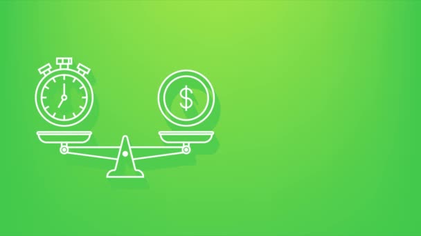 Time is money on scales icon. Money and time balance on scale. Motion graphics. — Stock Video