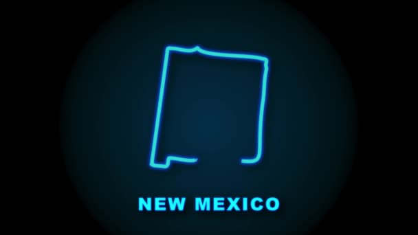 Mappa animata al neon che mostra lo stato del Nuovo Messico dallo stato unito dell'America. Grafica del movimento. — Video Stock