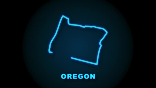 アメリカからオレゴン州を示すネオンアニメーションの地図。モーショングラフィックス. — ストック動画