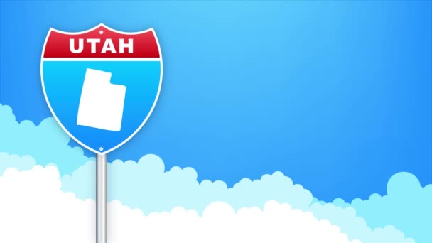 Mapa Utah na znaku drogowym. Witamy w stanie Luizjana. Grafika ruchowa. — Wideo stockowe