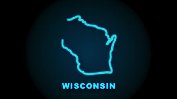 Mappa animata della linea che mostra lo stato del Wisconsin dallo stato unito dell'America. Grafica del movimento. — Video Stock