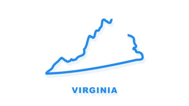 Mapa animado de la línea que muestra el estado de Virginia desde el estado unido de América. Gráficos en movimiento. — Vídeo de stock