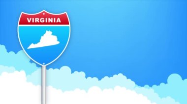 Virginia haritası yol tabelasında. Louisiana eyaletine hoş geldiniz. Hareket grafikleri.