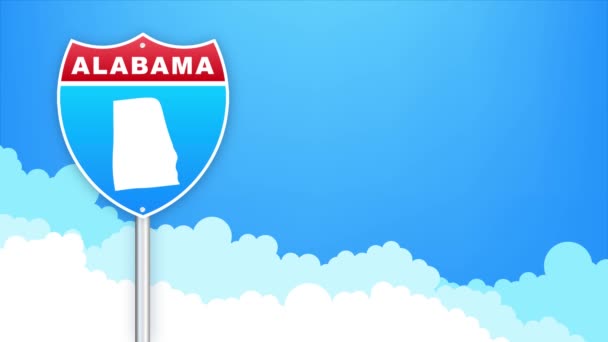 Alabama map on road sign. Welcome to State of Louisiana. Motion graphics. — Stockvideo