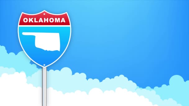 Oklahoma Karte auf Straßenschild. Willkommen im Bundesstaat Louisiana. Bewegungsgrafik. — Stockvideo