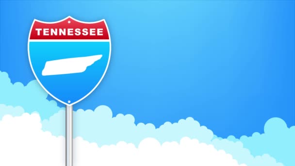 Tennessee map on road sign. Welcome to State of Louisiana. Motion graphics. — Stockvideo