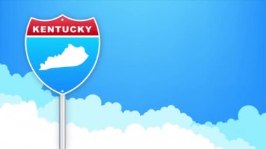 Kentucky haritası yol tabelasında. Louisiana eyaletine hoş geldiniz. Hareket grafikleri.