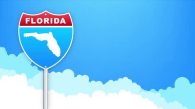 Florida haritası yol tabelasında. Louisiana eyaletine hoş geldiniz. Hareket grafikleri.