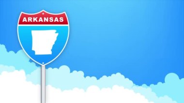 Arkansas haritası yol tabelasında. Louisiana eyaletine hoş geldiniz. Hareket grafikleri.