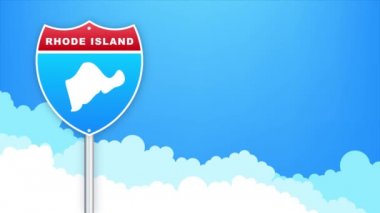 Rhode Island haritası yol tabelasında. Louisiana eyaletine hoş geldiniz. Hareket grafikleri.