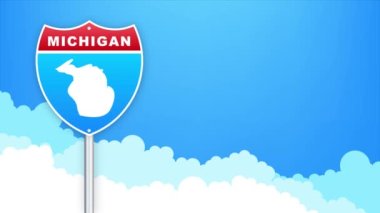 Michigan haritası yol tabelasında. Louisiana eyaletine hoş geldiniz. Hareket grafikleri.