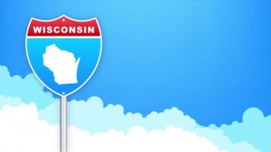 Wisconsin haritası yol tabelasında. Louisiana eyaletine hoş geldiniz. Hareket grafikleri.
