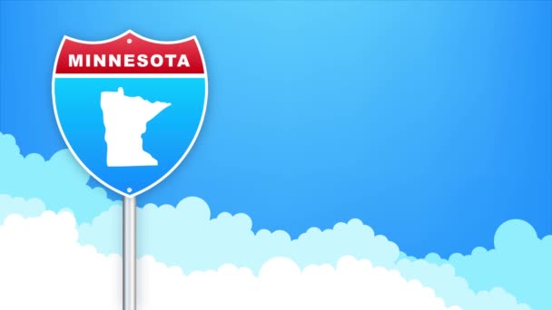 Minnesota map on road sign. Welcome to State of Louisiana. Motion graphics. — Αρχείο Βίντεο