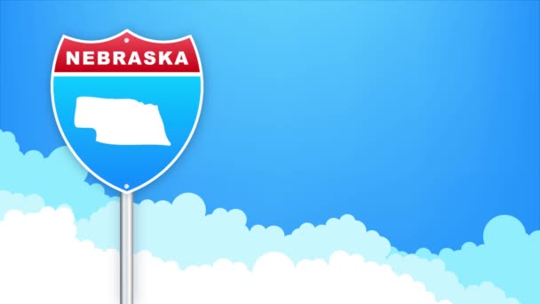 Nebraska map on road sign. Welcome to State of Louisiana. Motion graphics. — Stockvideo