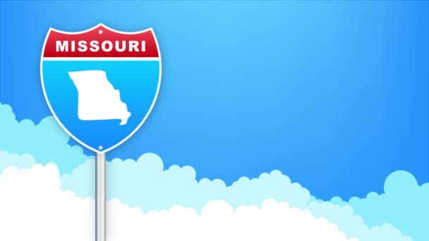 Missouri map on road sign. Welcome to State of Louisiana. Motion graphics. — Stockvideo