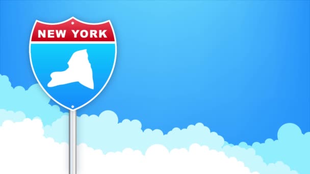 New York map on road sign. Welcome to State of Louisiana. Motion graphics. — Αρχείο Βίντεο