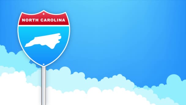Caroline du Nord carte sur panneau routier. Bienvenue en Louisiane. Graphiques de mouvement. — Video