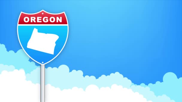 Oregon map on road sign. Welcome to State of Louisiana. Motion graphics. — Stockvideo