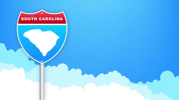 South Carolina map on road sign. Welcome to State of Louisiana. Motion graphics. — Αρχείο Βίντεο