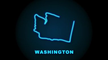 Washington eyalet haritasının 4K Neon ışıkları. Hareket grafikleri.