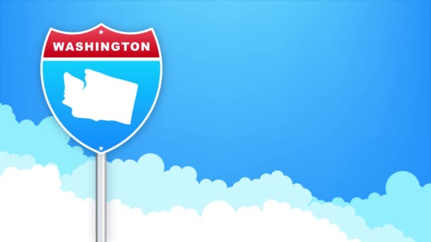 Washington map on road sign. Welcome to State of Louisiana. Motion graphics. — Stockvideo