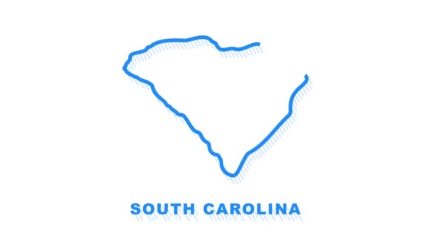 Lijn geanimeerde kaart van de staat South Carolina uit de Verenigde Staten van Amerika. Bewegingsgrafiek. — Stockvideo