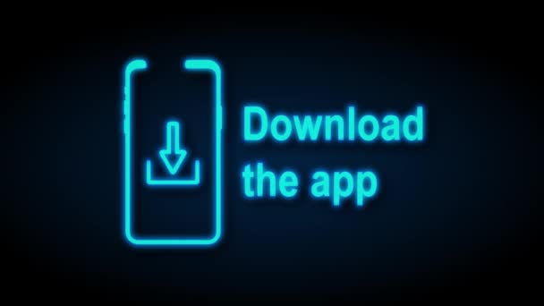 Download page of the mobile app. Empty screen smartphone for you app neon icon. Download app. Motion graphics. — Αρχείο Βίντεο