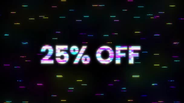 Sales sign 25 off in stereoscopic glitch effect. Motion graphics. — Stock Video