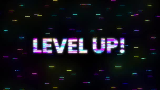 Текст глюка Level Up. Анаглиф 3D эффект. Технологический ретро фон. Графика движения. — стоковое видео