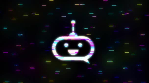 Icona del robot. Disegno del segno del bot. Concetto simbolo Chatbot effetto glitch. Servizio di supporto vocale bot. Grafica del movimento. — Video Stock