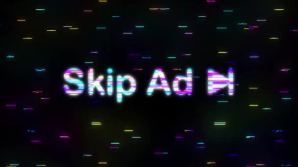 Überspringen Sie Werbung im Glitch-Stil Websymbol isoliert auf dem weißen Hintergrund. Bewegungsgrafik. — Stockvideo