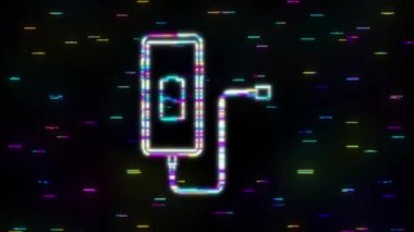 Akıllı telefon şarj aleti adaptörü ve elektrik prizi, düşük pil uyarısı. Hareket grafikleri.