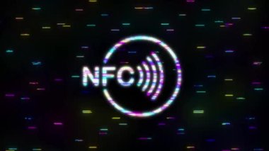 Bağlantısız kablosuz ödeme işareti logosu. NFC teknolojisi. Hareket grafikleri.