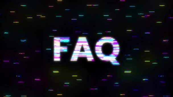 Fehlerhafte Text FAQ Design Motion Graphic. Verzerrte Glitch-Stil modernen Hintergrund. Bewegungsgrafik. — Stockvideo