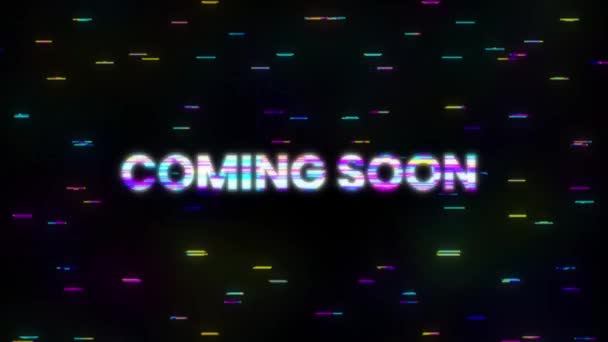 Coming soon glitch phrase. Retro futuristic style. Motion graphics. — Stock Video