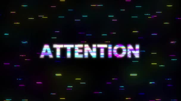 Attention Text Digital Noise Twitch Glitch Distortion Effect Error Animation. Motion graphics. — Stock Video