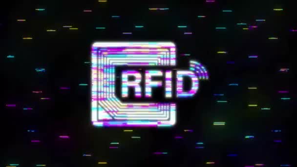 RFID無線周波数識別グリッチ効果。テクノロジーの概念。デジタル技術。モーショングラフィックス. — ストック動画