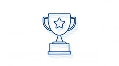 Kazanan kupa afişi. Kutlarım. Zafer ödülü. Zafer ikonu. Hareket grafikleri.