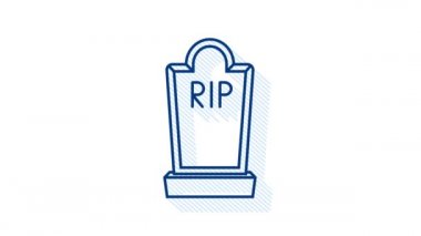 Mezar simgesi düz tasarım. Çatlaklı eski mezar taşı. Antik RIP. Hareket grafikleri.