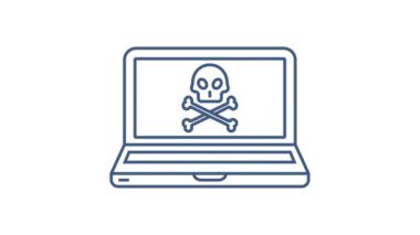 Siber saldırı. Balık oltası, dizüstü bilgisayar, internet güvenliği ile veri işleme. Hareket grafikleri.