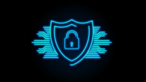 Логотип кибербезопасности со щитом и галочкой. Щит безопасности. Графика движения. — стоковое видео