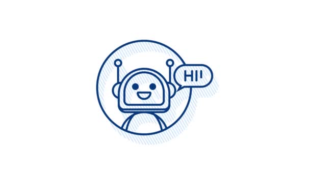 Εικόνα ρομπότ. Σχεδιασμός πινακίδων. Έννοια συμβόλων chatbot. Ρομπότ φωνητικής υποστήριξης. Online υποστήριξη bot. Γραφικά κίνησης. — Αρχείο Βίντεο