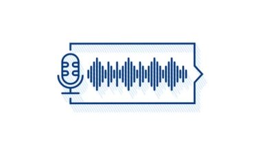Podcast. Rozet, simge damgası logosu. Hareket grafikleri.
