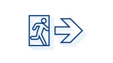 Acil çıkış işareti. Koruma sembolü. İkonu ateşle. Hareket grafikleri.