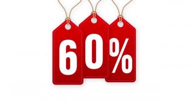 Animasyon İndirim Etiketi% 60 indirimli. El etiketi satışı. Hareket grafikleri.