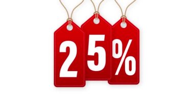 Animasyon İndirim Etiketi% 25 indirimli. El etiketi satışı. Hareket grafikleri.
